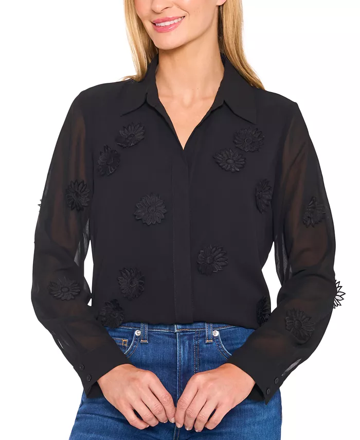 Женская блузка с длинным рукавом и цветочным апплике CeCe, черный
Женская блузка с длинным рукавом и цветочным апплике CeCe, черный
