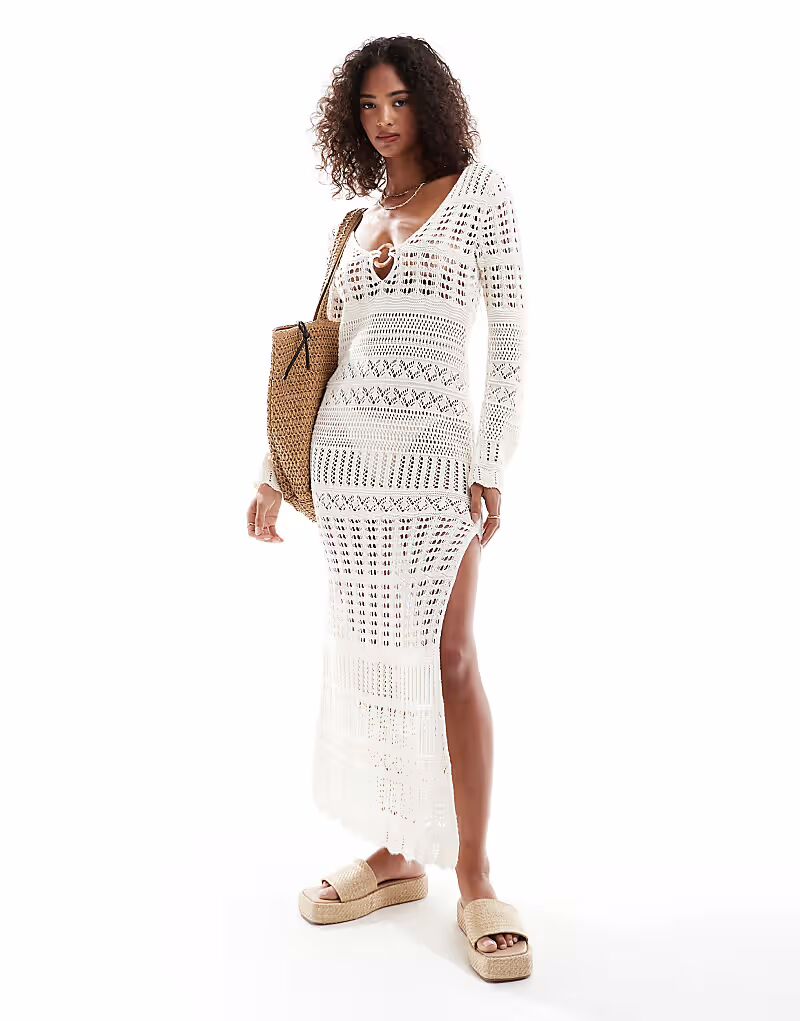 Мисс Селфридж вязаное крючком платье макси с длинными рукавами и о-образным вырезом кремового цвета Miss Selfridge
Мисс Селфридж вязаное крючком платье макси с длинными рукавами и о-образным вырезом кремового цвета Miss Selfridge