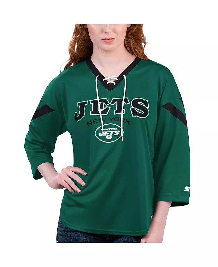 Женская зеленая футболка New York Jets Rally Lace-Up с рукавом 3/4 Starter
Женская зеленая футболка New York Jets Rally Lace-Up с рукавом 3/4 Starter