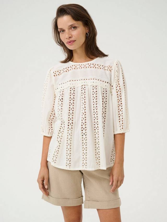 Английская хлопчатобумажная блузка randy broderie KAFFE, белый 
Английская хлопчатобумажная блузка randy broderie KAFFE, белый