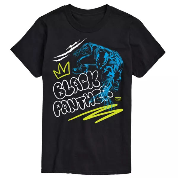 Мужская футболка с принтом «Черная пантера» большого размера Marvel, черный 
Мужская футболка с принтом «Черная пантера» большого размера Marvel, черный