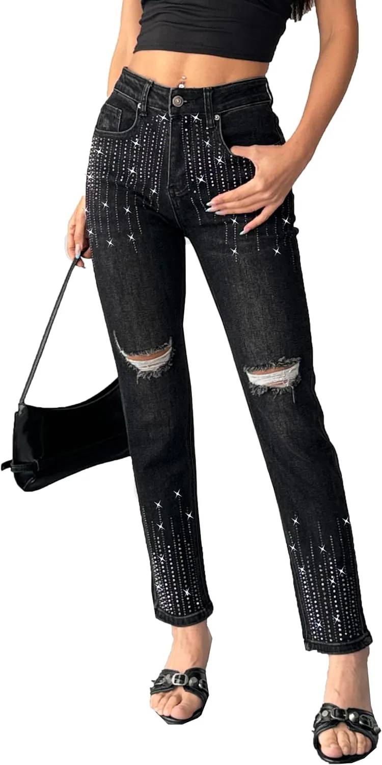 Heipeiwa Женские джинсы с пайетками и стразами, прямые, высокая посадка, рваные
Heipeiwa Женские джинсы с пайетками и стразами, прямые, высокая посадка, рваные