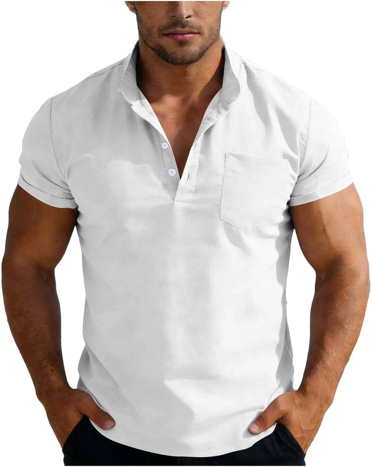 Мужская хлопковая льняная рубашка-поло с коротким рукавом
Мужская хлопковая льняная рубашка-поло с коротким рукавом