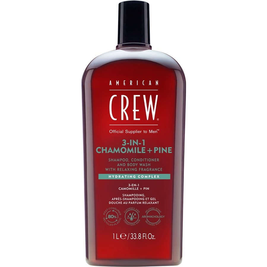 Шампунь 3-in-1 chamomile + pine shampoo, conditioner and body wash American Crew, объем 1.000 мл
Шампунь 3-in-1 chamomile + pine shampoo, conditioner and body wash American Crew, объем 1.000 мл