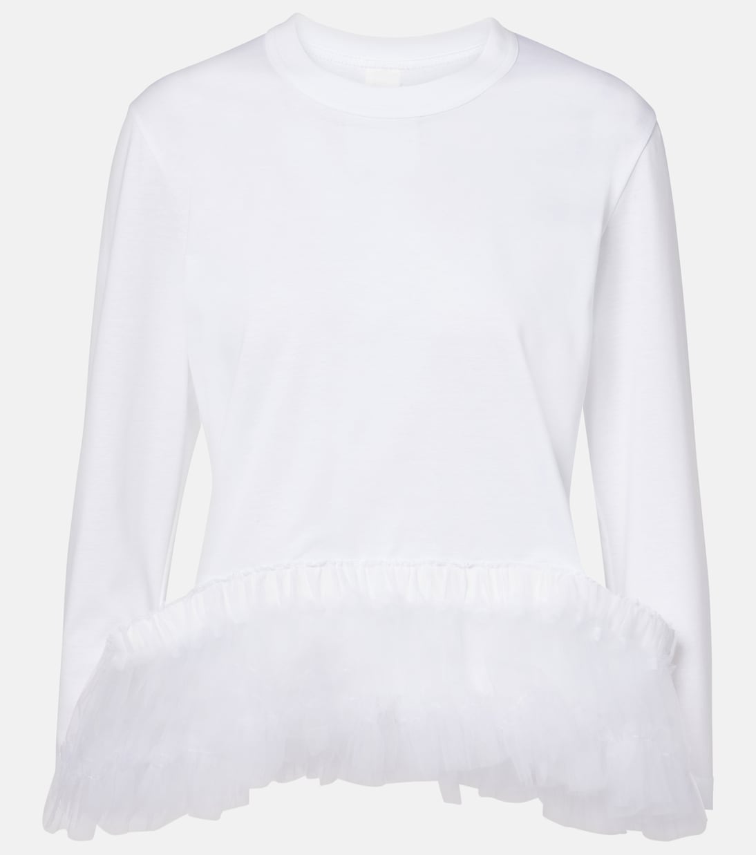 Топ из хлопкового джерси с отделкой из тюля Noir Kei Ninomiya, белый 
Топ из хлопкового джерси с отделкой из тюля Noir Kei Ninomiya, белый