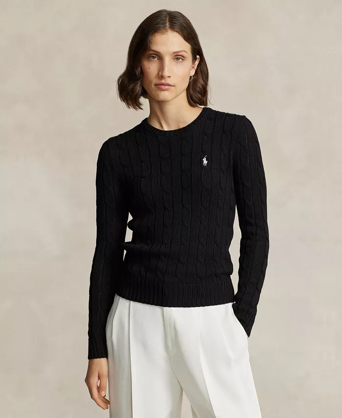 Женский хлопковый свитер с косой вязкой и круглым вырезом Polo Ralph Lauren, черный
Женский хлопковый свитер с косой вязкой и круглым вырезом Polo Ralph Lauren, черный