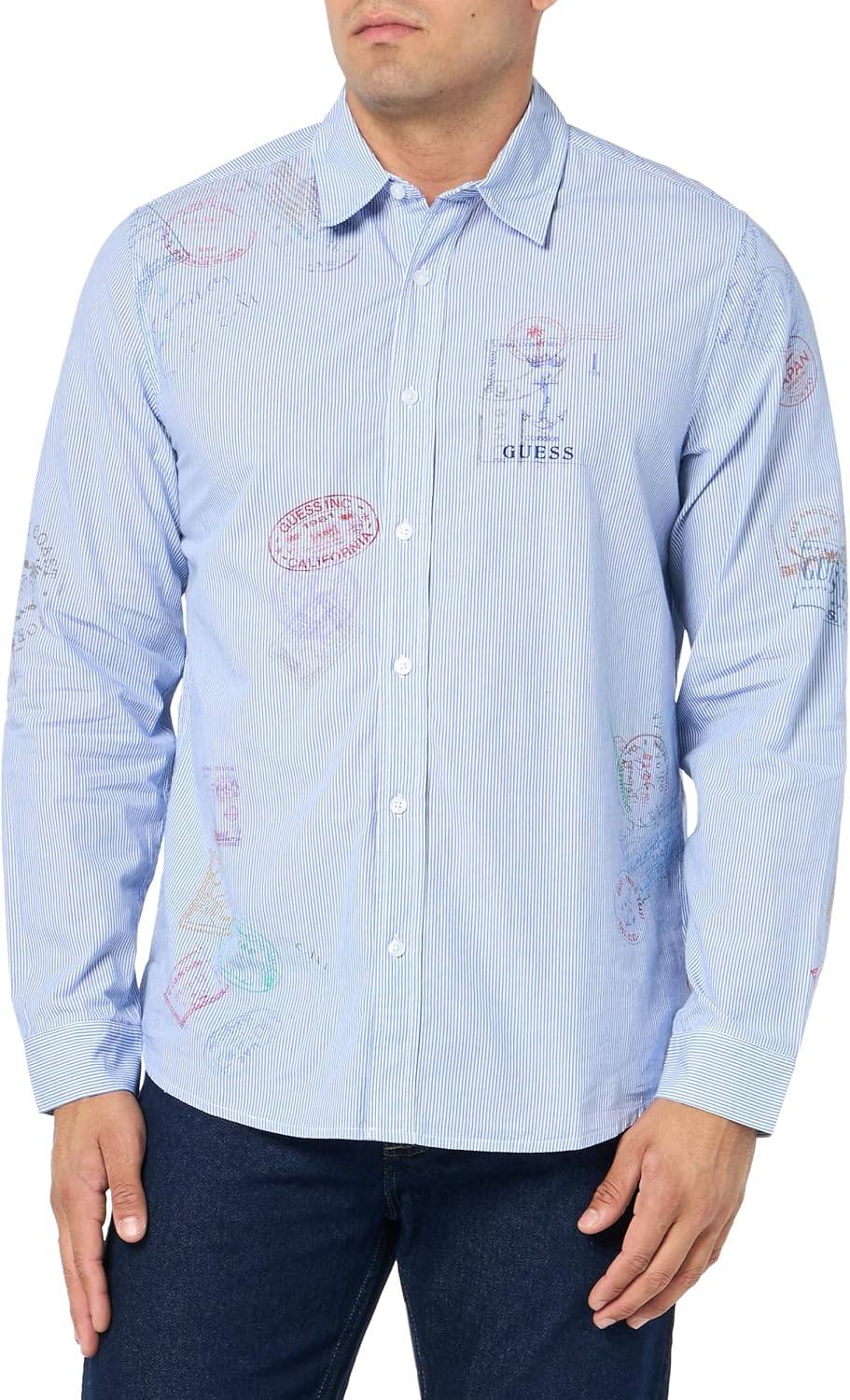 GUESS Мужская длинная рубашка в прибрежную полоску, Light Blue Sky Multi
GUESS Мужская длинная рубашка в прибрежную полоску, Light Blue Sky Multi