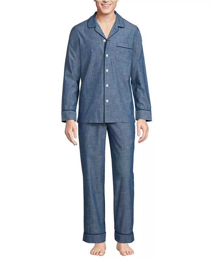 Мужской комплект пижамы Essential с длинными рукавами Lands' End, синий 
Мужской комплект пижамы Essential с длинными рукавами Lands' End, синий