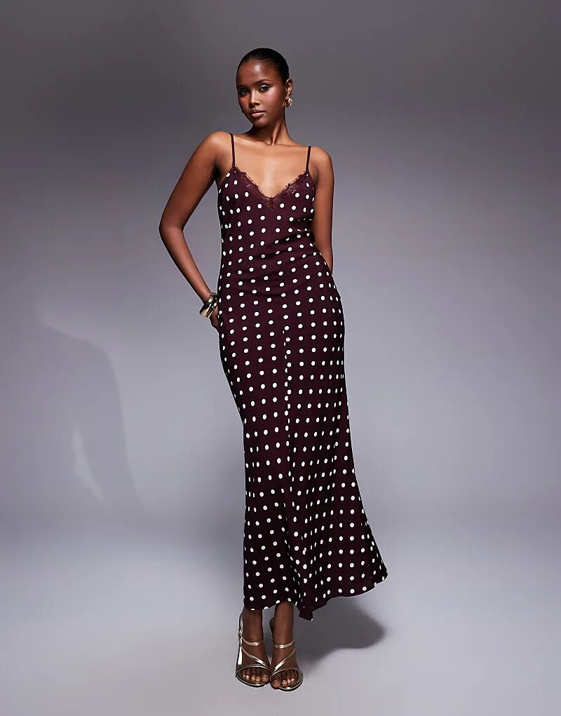 Платье-комбинация макси из атласа с V-образным вырезом и кружевной отделкой ASOS DESIGN в шоколадный горошек
Платье-комбинация макси из атласа с V-образным вырезом и кружевной отделкой ASOS DESIGN в шоколадный горошек