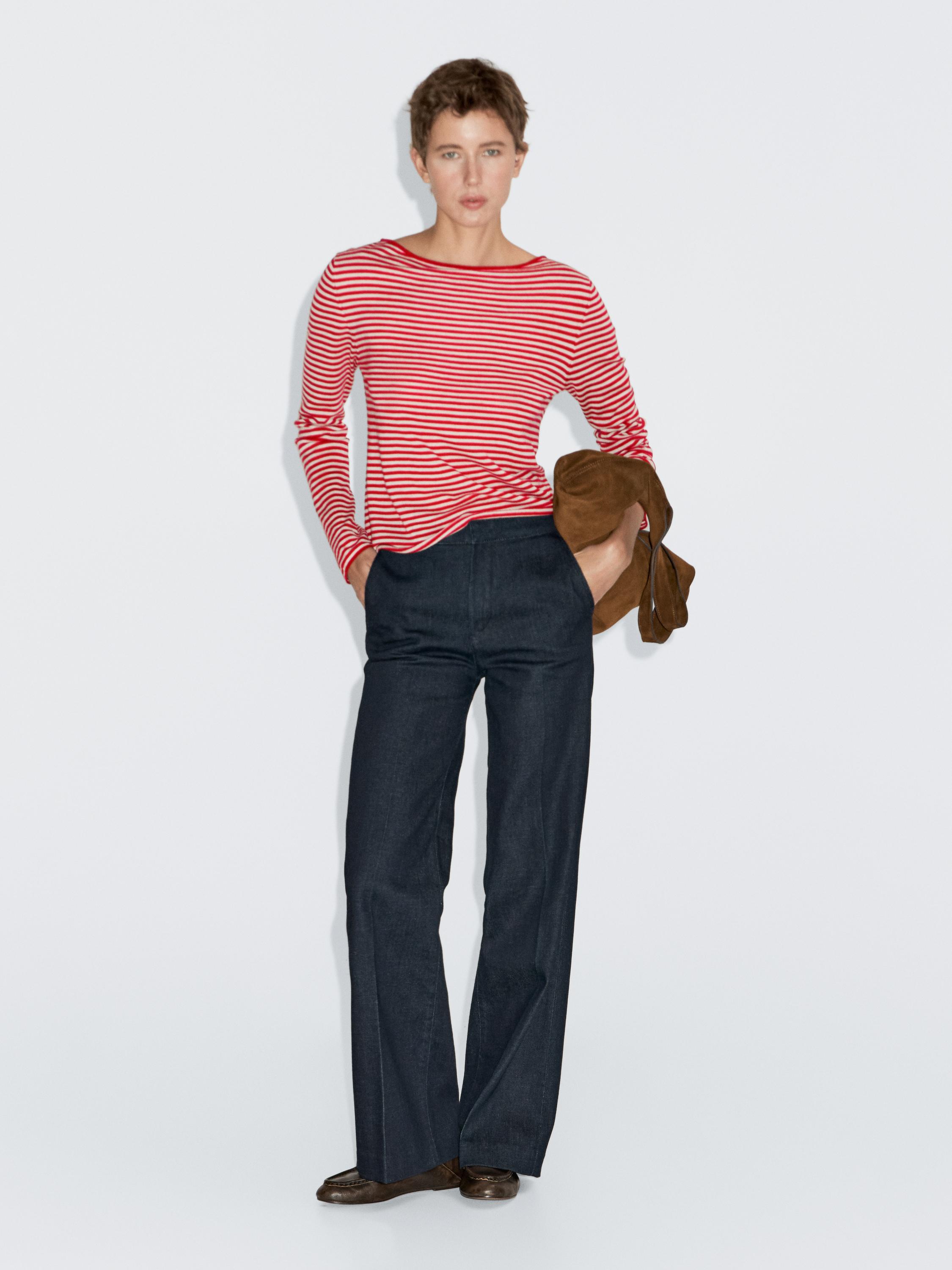 Полосатый вязаный свитер с длинными рукавами Massimo Dutti, красный 
Полосатый вязаный свитер с длинными рукавами Massimo Dutti, красный