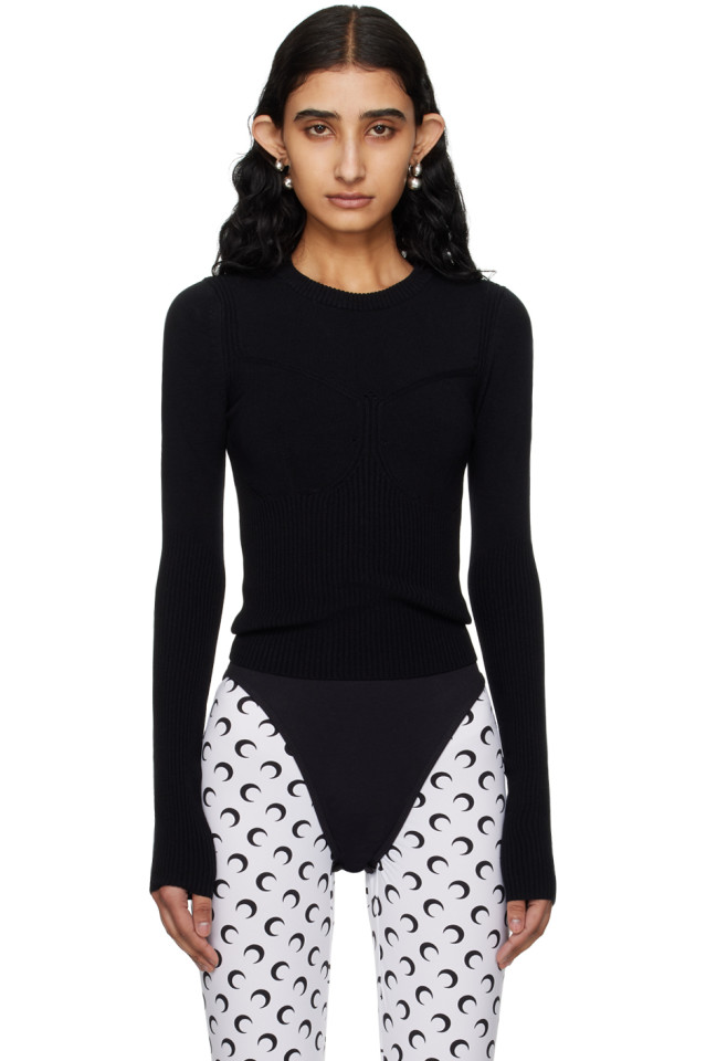 Вязаный свитер с рубчиками Marine Serre, черный
Вязаный свитер с рубчиками Marine Serre, черный