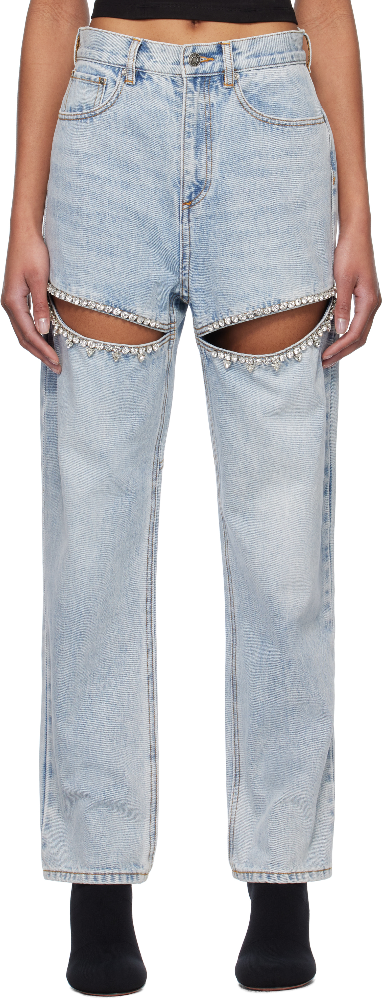 Синие джинсы с разрезом в виде кристаллов AREA
Синие джинсы с разрезом в виде кристаллов AREA