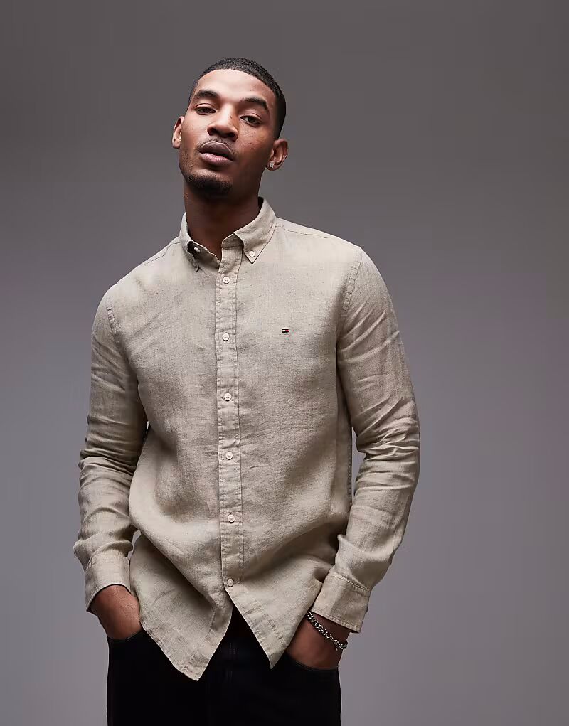 Льняная рубашка Tommy Hilfiger бежевого цвета 
Льняная рубашка Tommy Hilfiger бежевого цвета