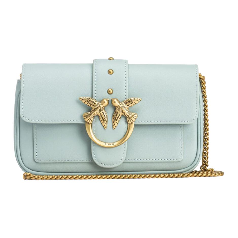 PINKO Женская кожаная сумка через плечо розово-голубая 
PINKO Женская кожаная сумка через плечо розово-голубая