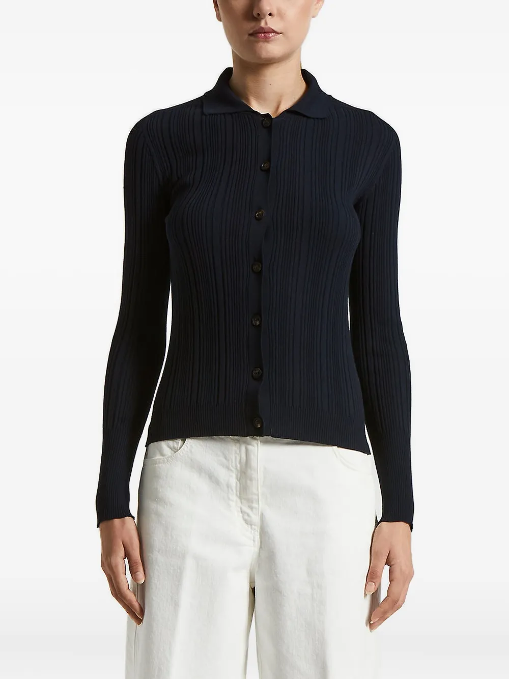 Кардиган с воротником-поло в рубчик Peserico, синий
Кардиган с воротником-поло в рубчик Peserico, синий