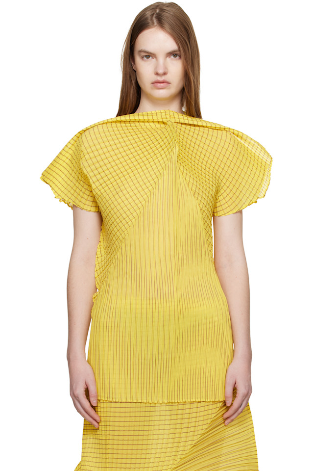 Issey Miyake Желтая блузка в полоску, машинная складка
Issey Miyake Желтая блузка в полоску, машинная складка