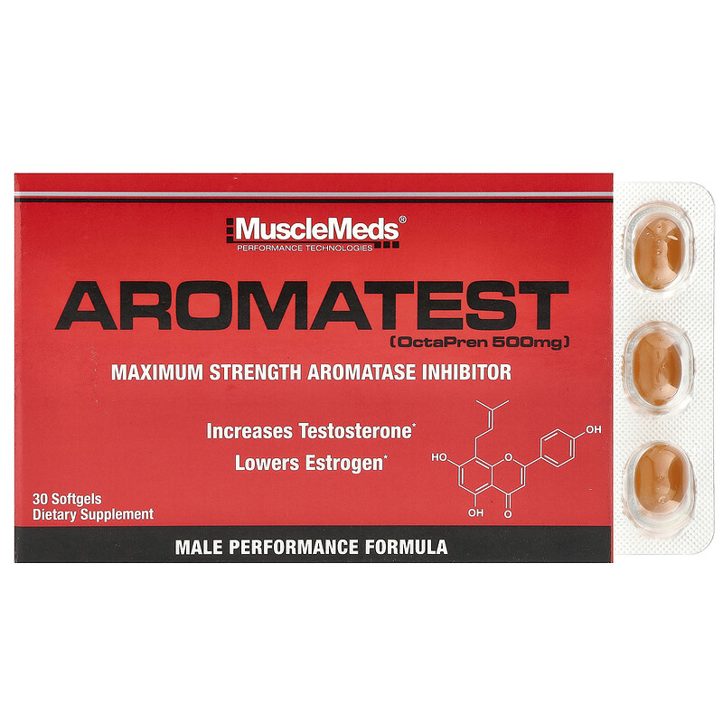 MuscleMeds, Aromatest, 500 мг, 30 капсул
MuscleMeds, Aromatest, 500 мг, 30 капсул