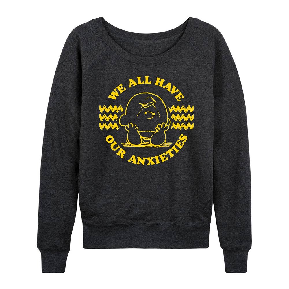 Женский легкий свитшот из френч терри Peanuts Charlie Brown We All Have Anxieties Licensed Character, цвет Heather Charcoal Gray 
Женский легкий свитшот из френч терри Peanuts Charlie Brown We All Have Anxieties Licensed Character, цвет Heather Charcoal Gray