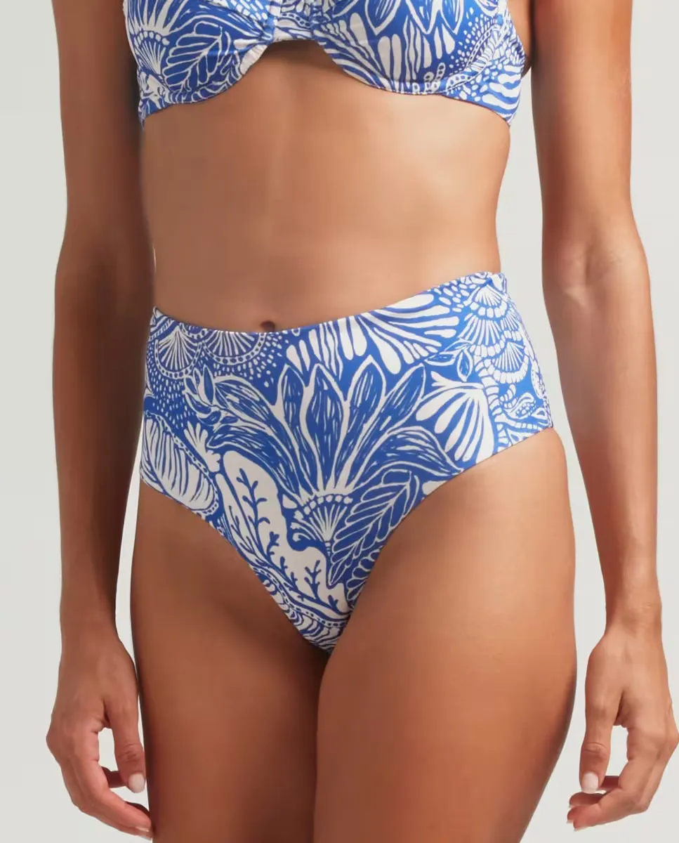 Плавки бикини с высокой посадкой и цветочным принтом Robin Collection, синий 
Плавки бикини с высокой посадкой и цветочным принтом Robin Collection, синий