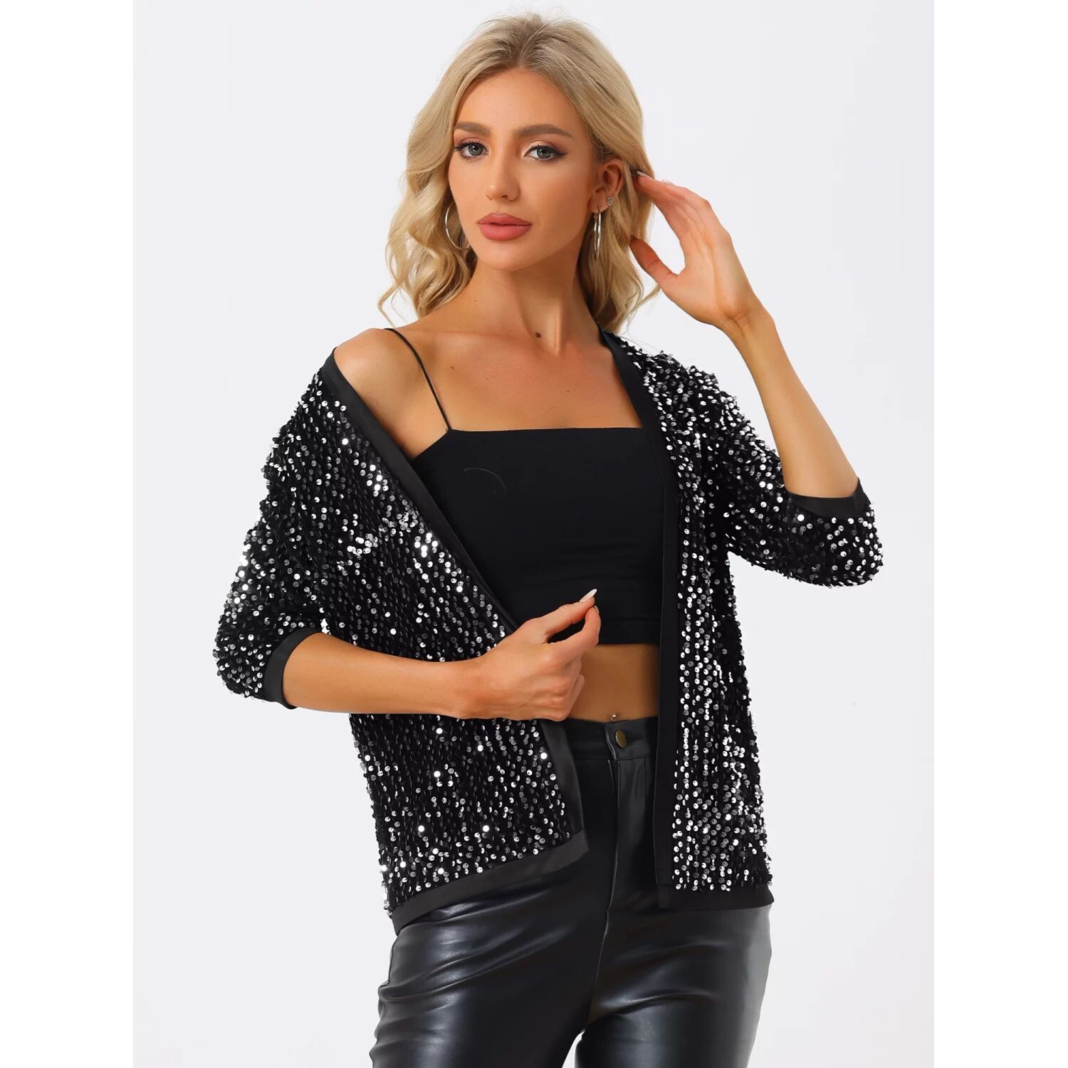 Женский бархатный кардиган с блестящими пайетками и открытым передом, без воротника, с рукавами 3/4 ALLEGRA K, зеленый
Женский бархатный кардиган с блестящими пайетками и открытым передом, без воротника, с рукавами 3/4 ALLEGRA K, зеленый