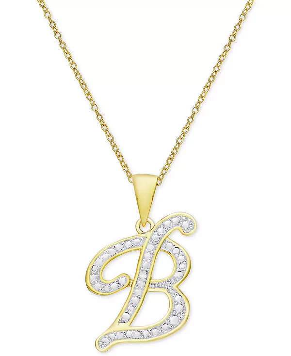 Ожерелье с кулоном-инициалом в форме бриллианта, 18 дюймов, из серебра, золота и розового золота Macy'S, b/gold