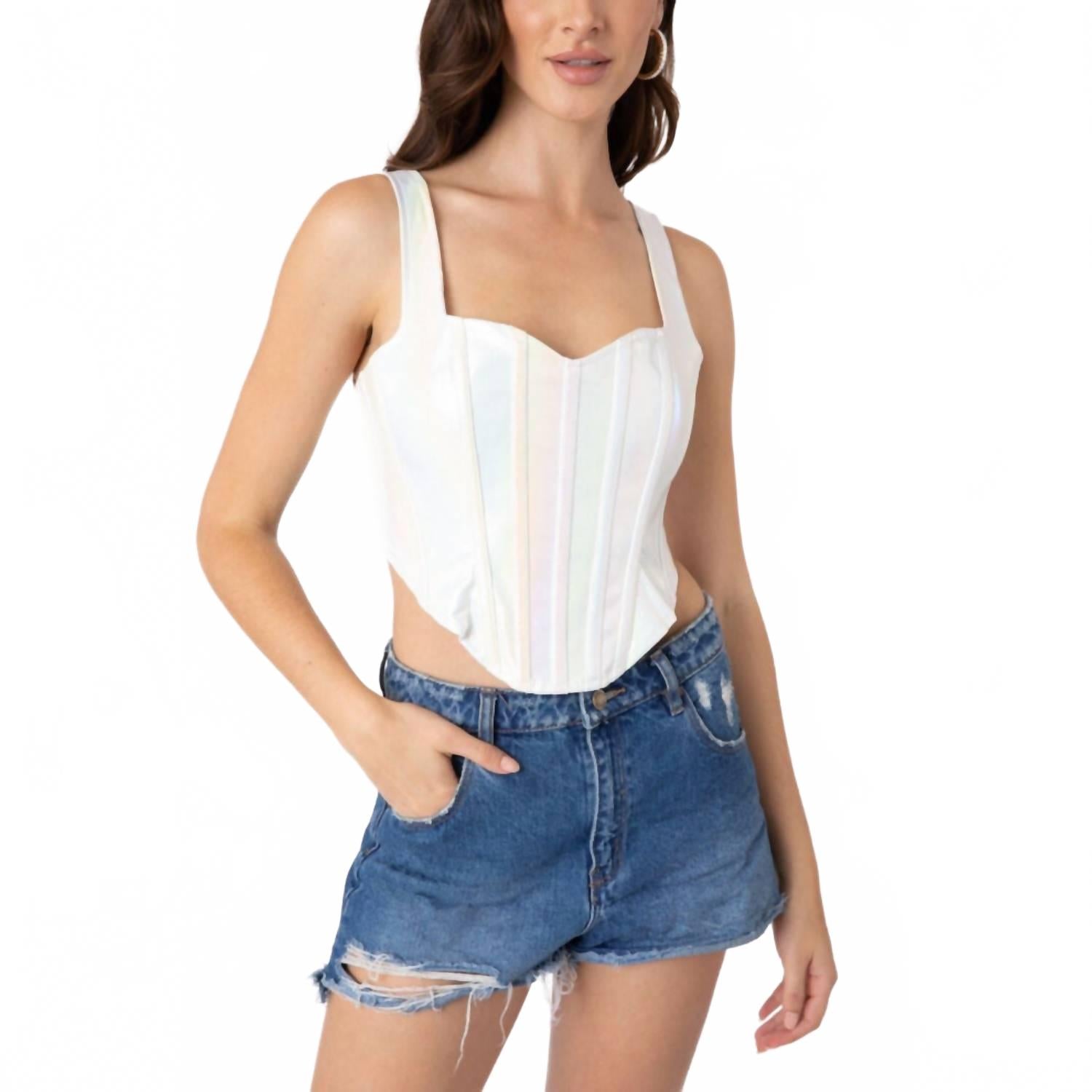 Женский корсет-топ в металлическом белом Sincerely Ours
Женский корсет-топ в металлическом белом Sincerely Ours