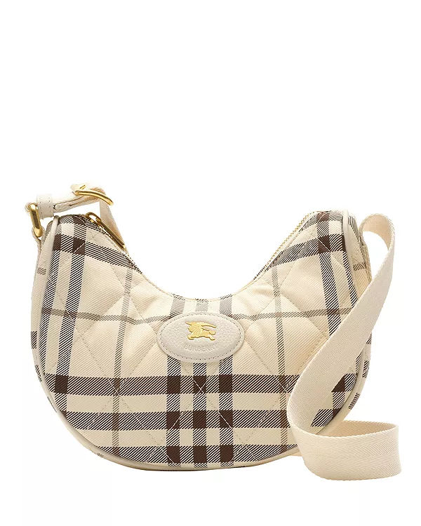 Стеганая нейлоновая сумка через плечо в форме подковы Burberry, белый
Стеганая нейлоновая сумка через плечо в форме подковы Burberry, белый