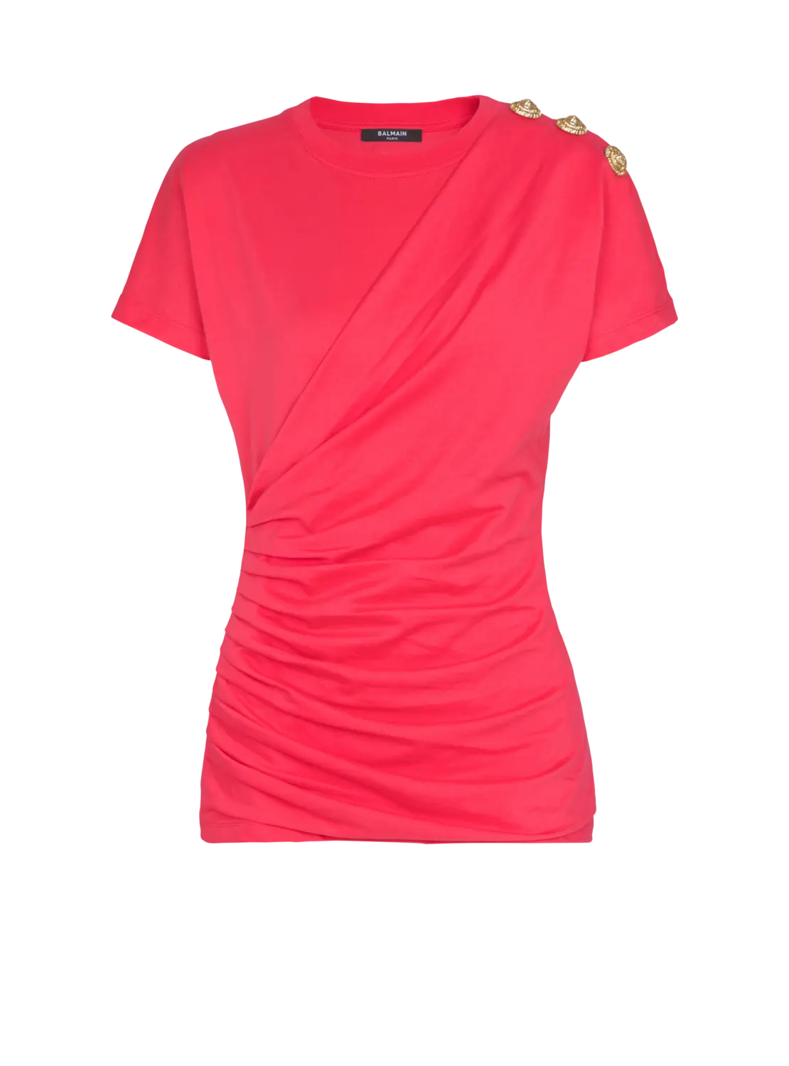 Драпированная футболка с пуговицами Balmain, белый/желтый/розовый
Драпированная футболка с пуговицами Balmain, белый/желтый/розовый