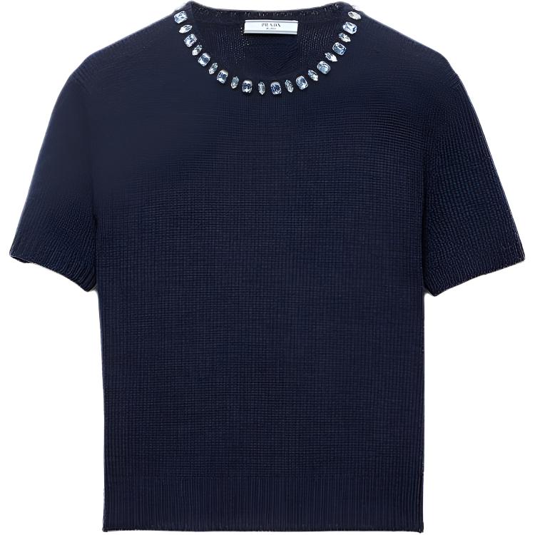 Prada Кашемировый свитер женский, темно-синий, с круглым вырезом, средней толщины
Prada Кашемировый свитер женский, темно-синий, с круглым вырезом, средней толщины