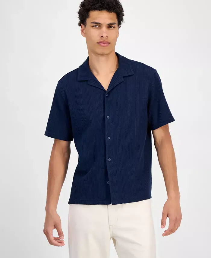 Мужская рубашка на пуговицах с вафельной вязкой Sun + Stone, синий
Мужская рубашка на пуговицах с вафельной вязкой Sun + Stone, синий