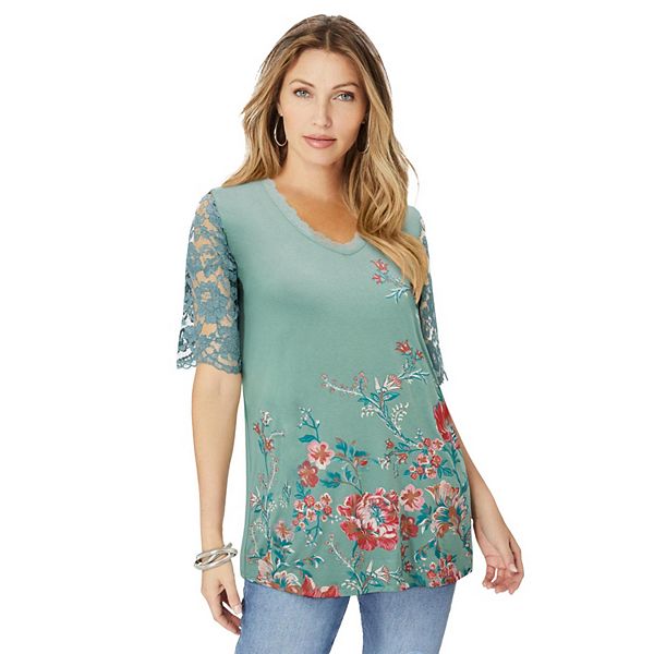 Женская футболка с кружевными рукавами и принтом, plus size Roaman'S, Sage Garden Print
Женская футболка с кружевными рукавами и принтом, plus size Roaman'S, Sage Garden Print