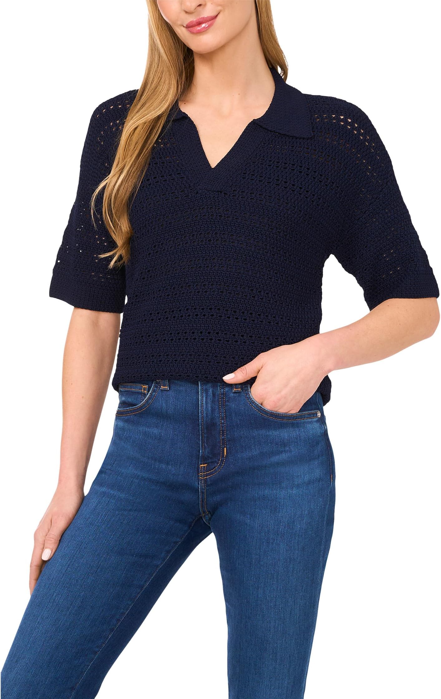 Свитер CeCe Open Knit Popover Polo Sweater, Classic Navy
Свитер CeCe Open Knit Popover Polo Sweater, Classic Navy