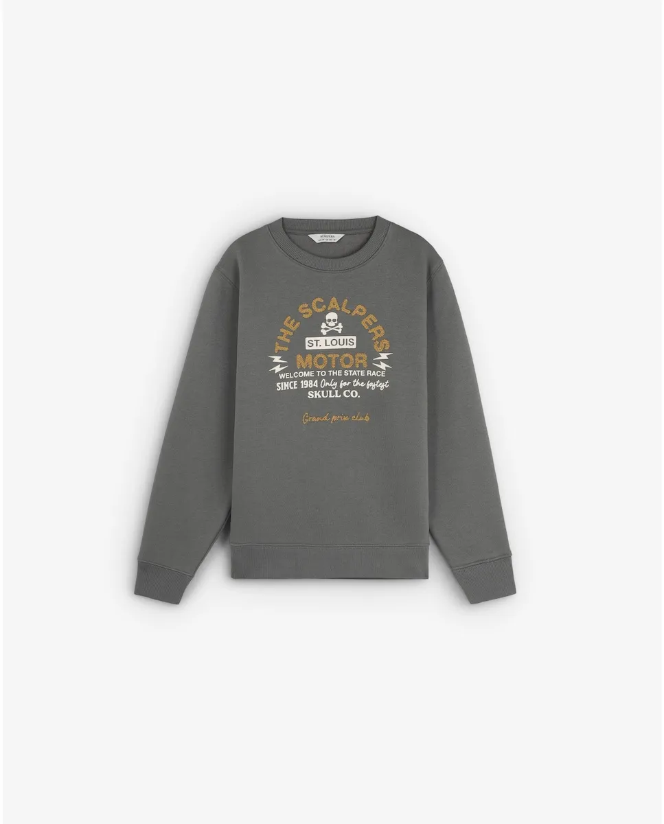 Детская толстовка без капюшона с принтом спереди Scalpers, темно-серый
Детская толстовка без капюшона с принтом спереди Scalpers, темно-серый