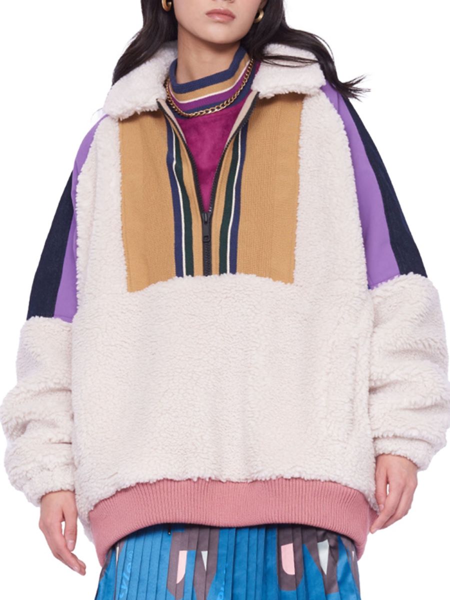 Пуловер из искусственной овчины в стиле колорблок AlphaStyle, цвет Bone 
Пуловер из искусственной овчины в стиле колорблок AlphaStyle, цвет Bone