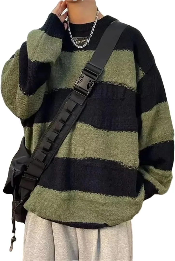 Мужской свитер в полоску в винтажном стиле, свободный, с круглым вырезом
Мужской свитер в полоску в винтажном стиле, свободный, с круглым вырезом