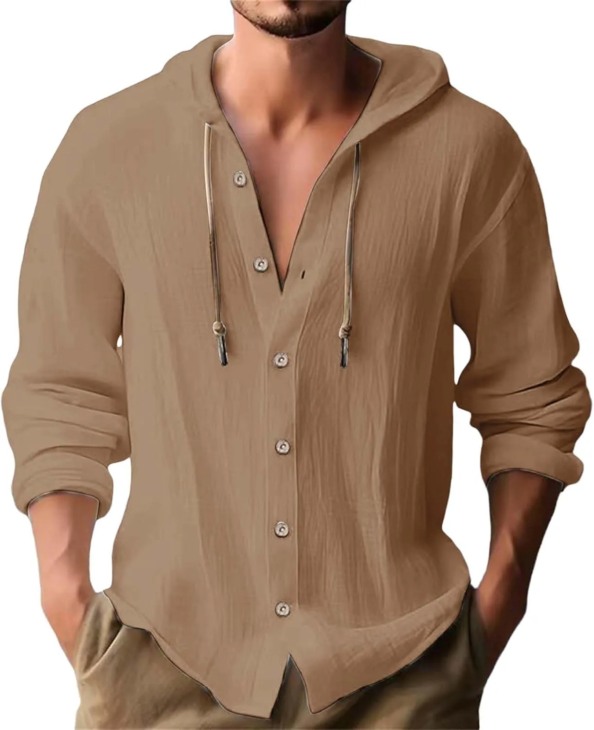 Мужская льняная толстовка на пуговицах с длинным рукавом
Мужская льняная толстовка на пуговицах с длинным рукавом