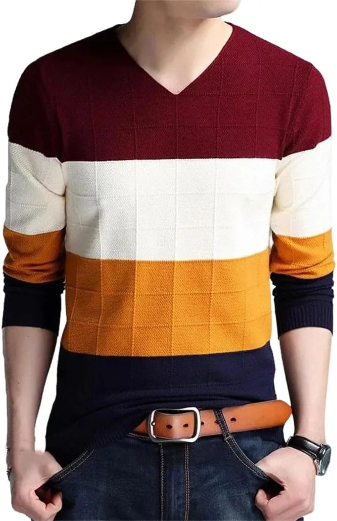 Мужской вязаный свитер с V-образным вырезом, Slim Fit, в полоску, с длинными рукавами
Мужской вязаный свитер с V-образным вырезом, Slim Fit, в полоску, с длинными рукавами