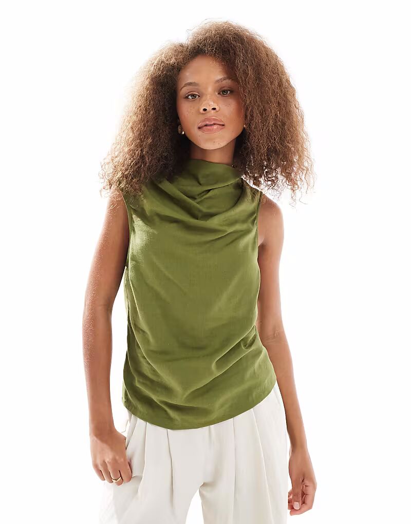 Топ без рукавов с воротником-хомутиком из льняной смеси цвета хаки Asos Design
Топ без рукавов с воротником-хомутиком из льняной смеси цвета хаки Asos Design