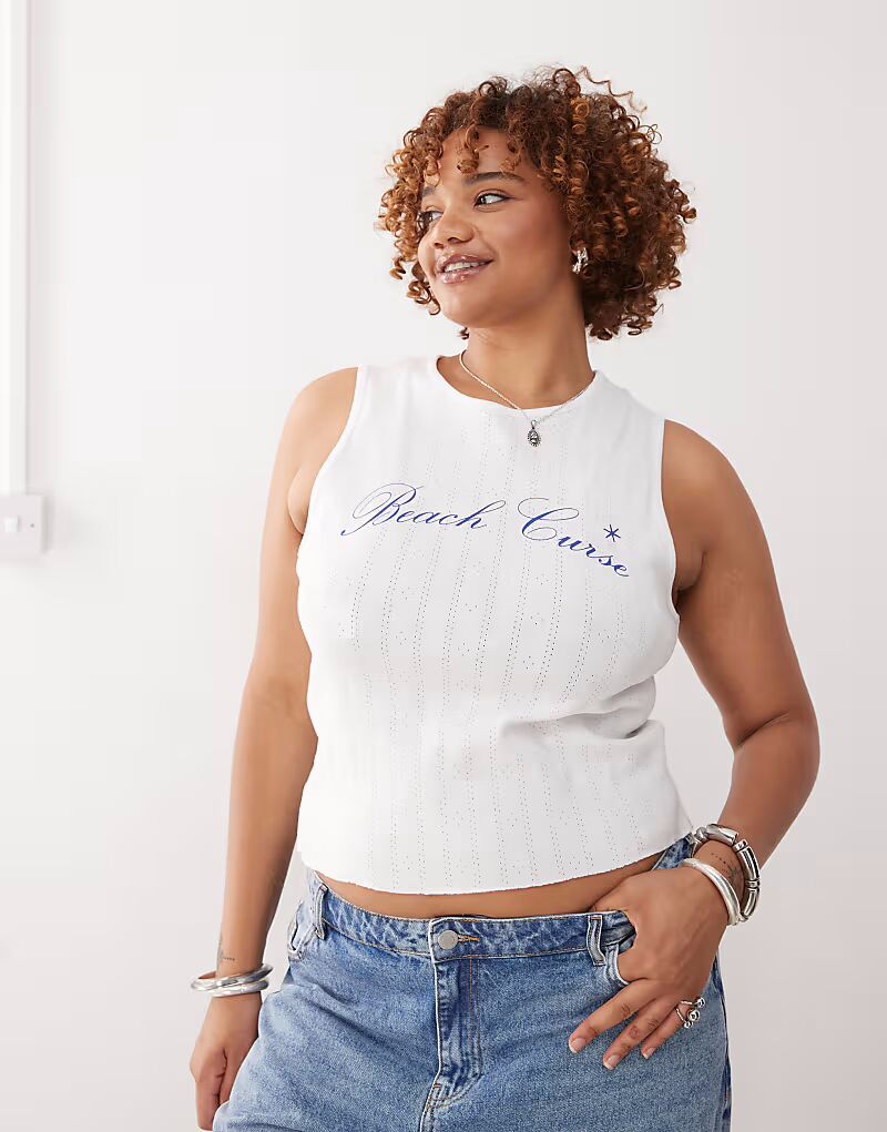 Майка-топ COLLUSION plus с принтом в виде пуантле белого цвета
Майка-топ COLLUSION plus с принтом в виде пуантле белого цвета