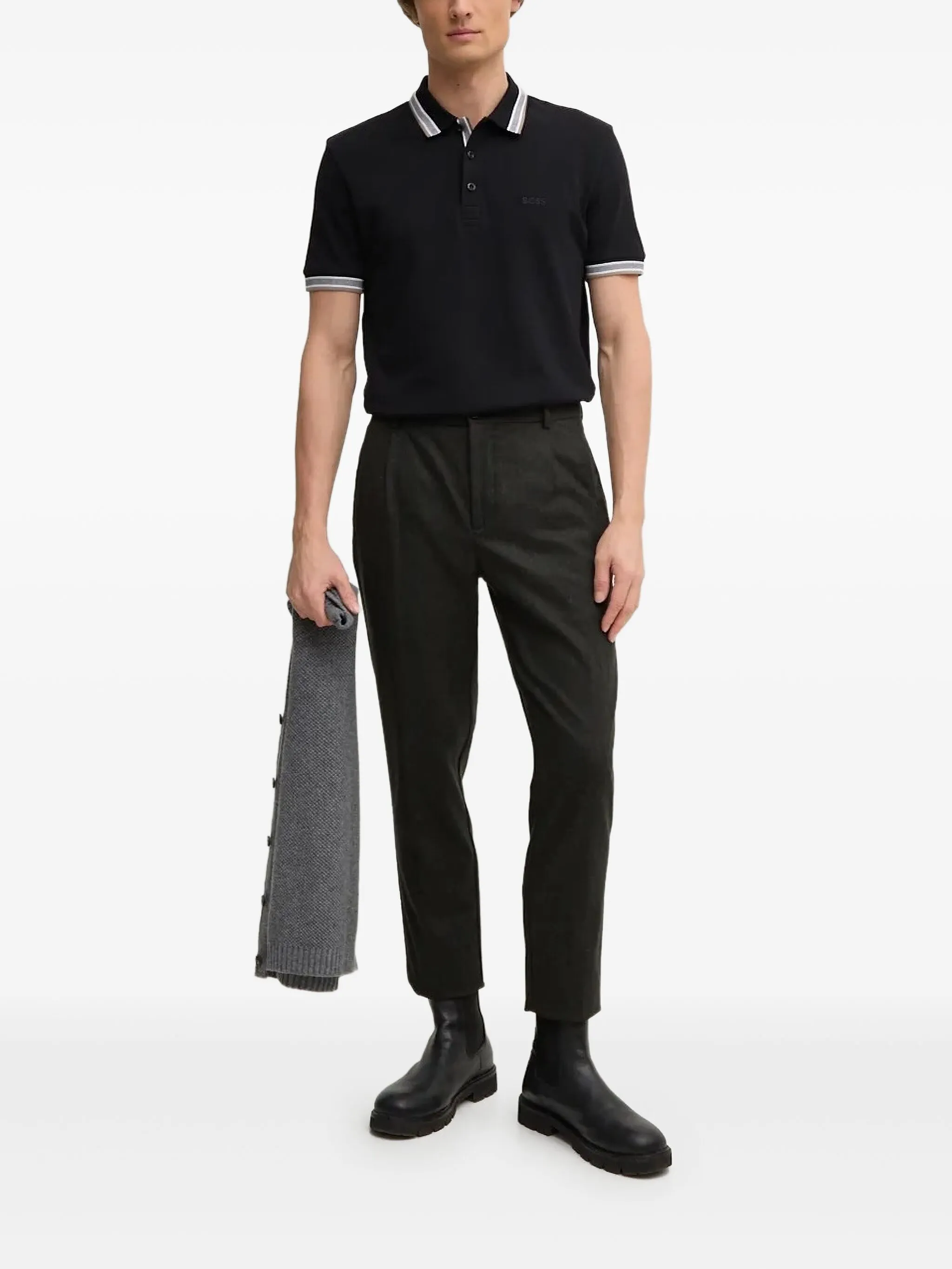 Рубашка поло с отделкой в полоску Boss, черный
Рубашка поло с отделкой в полоску Boss, черный