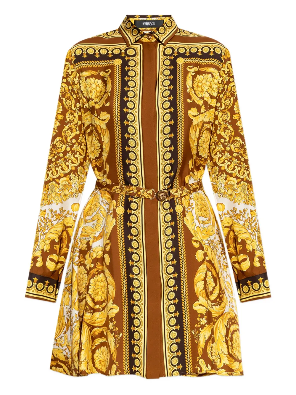 Шелковое платье-рубашка мини с поясом VERSACE, желтый
Шелковое платье-рубашка мини с поясом VERSACE, желтый