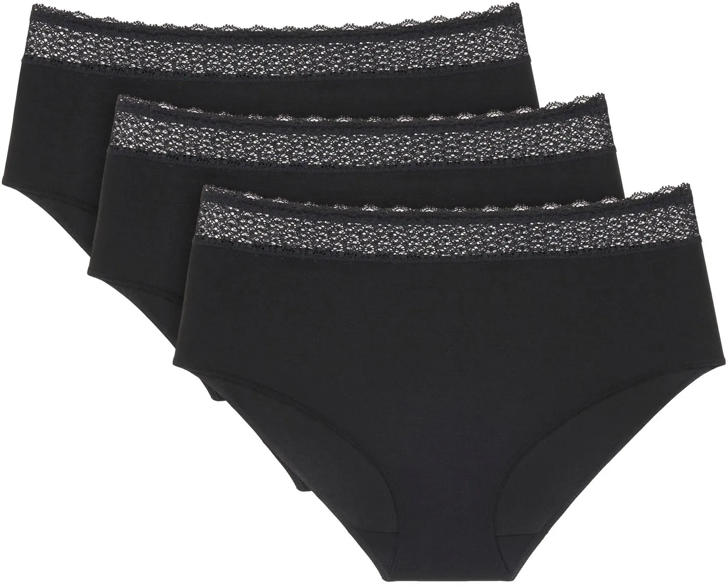 Трусики миди Triumph "Feel of Modal Midi 3P" (3 шт. в упаковке), пояс на кружеве, черный 
Трусики миди Triumph "Feel of Modal Midi 3P" (3 шт. в упаковке), пояс на кружеве, черный