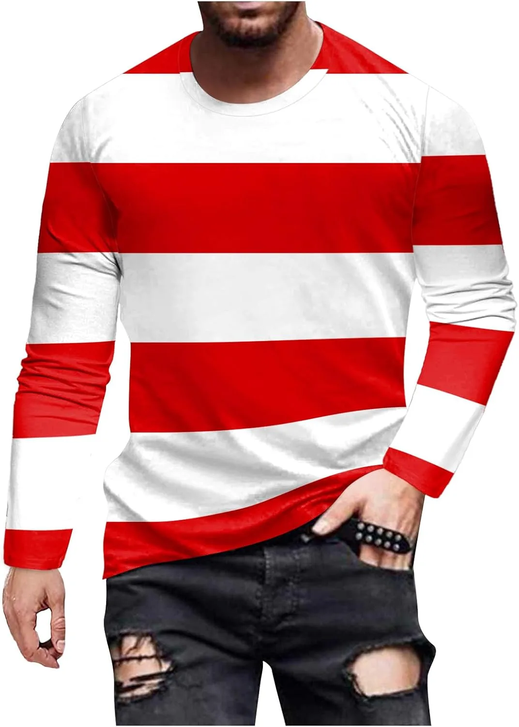 Мужская футболка с длинным рукавом в оранжево-белую полоску
Мужская футболка с длинным рукавом в оранжево-белую полоску