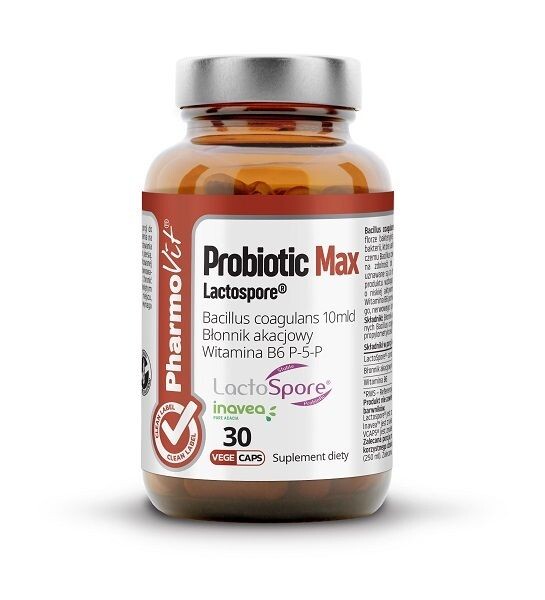 Пробиотик в капсулах Pharmovit Clean Label Probiotic Max Lactospore Kapsułki, 30 шт
Пробиотик в капсулах Pharmovit Clean Label Probiotic Max Lactospore Kapsułki, 30 шт