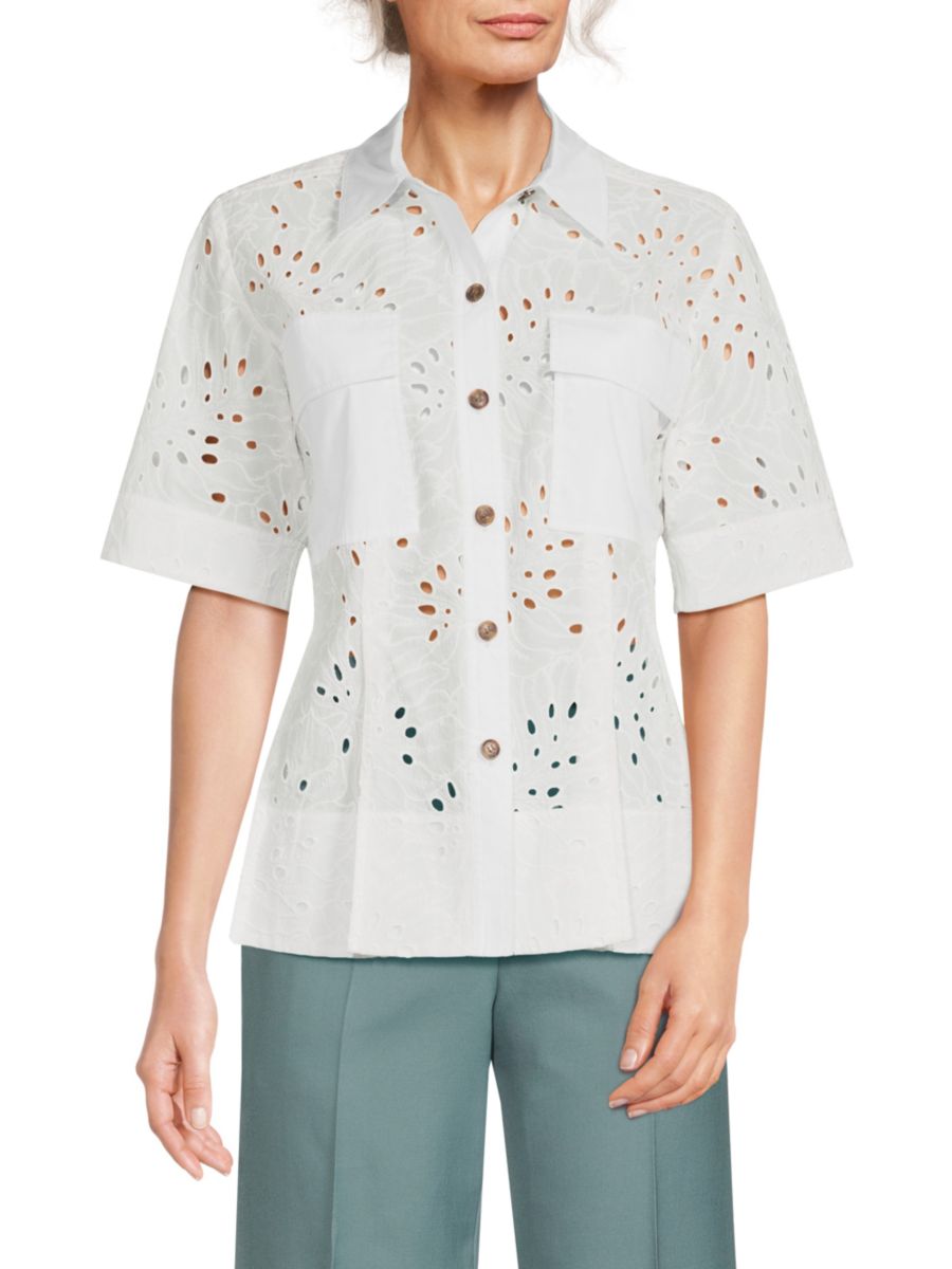 Топ с короткими рукавами и люверсами Cilou Derek Lam 10 Crosby, белый
Топ с короткими рукавами и люверсами Cilou Derek Lam 10 Crosby, белый