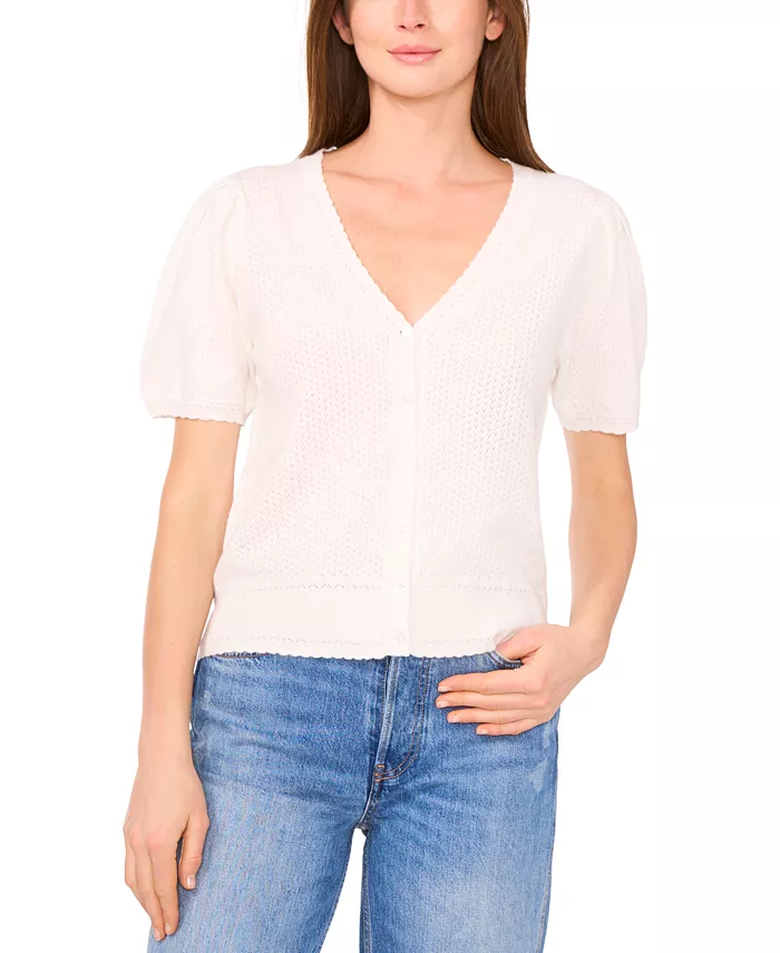 Женский кардиган с V-образным вырезом и короткими рукавами в технике пойнтеле CeCe, белый
Женский кардиган с V-образным вырезом и короткими рукавами в технике пойнтеле CeCe, белый