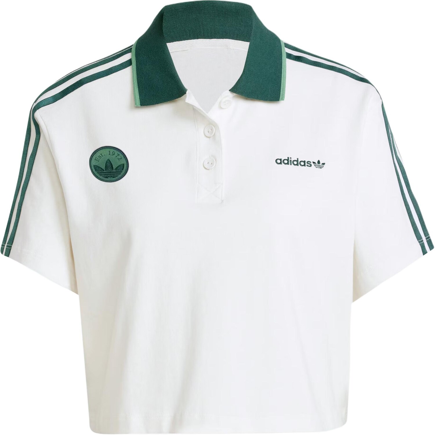 Женская свободная укороченная рубашка поло белого цвета Adidas
Женская свободная укороченная рубашка поло белого цвета Adidas