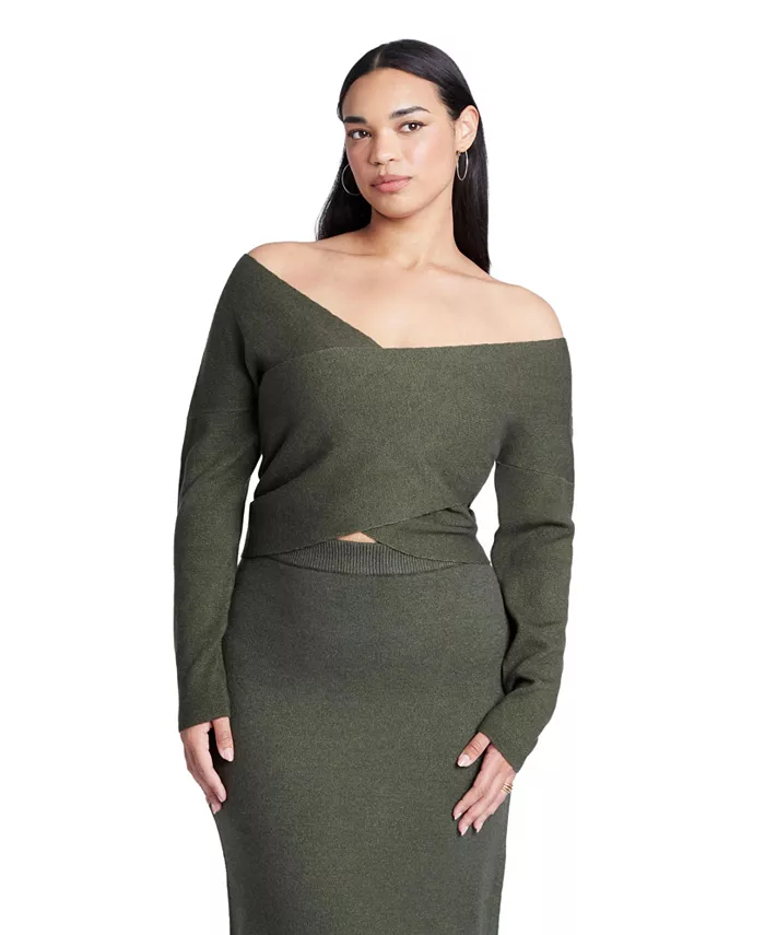 Женский укороченный свитер с запахом спереди ELOQUII, зеленый
Женский укороченный свитер с запахом спереди ELOQUII, зеленый