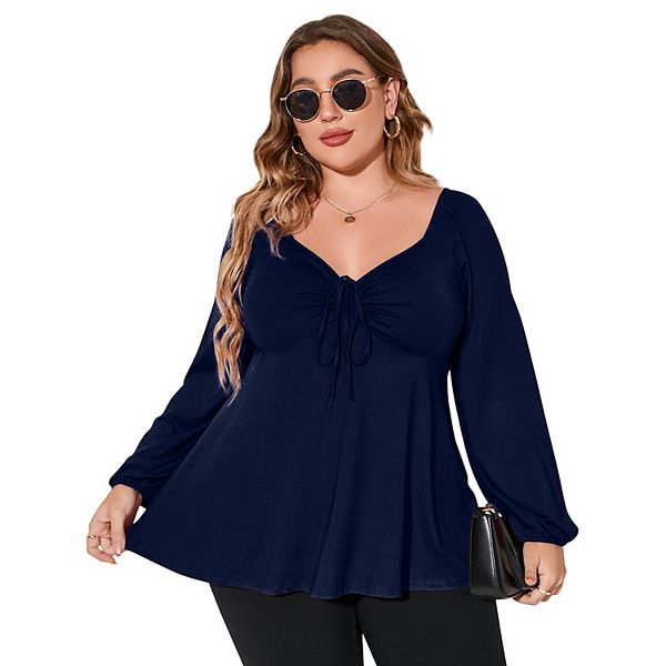 Плюс сайз женская блузка с длинным рукавом и завязкой спереди Seoria, Navy Blue
Плюс сайз женская блузка с длинным рукавом и завязкой спереди Seoria, Navy Blue