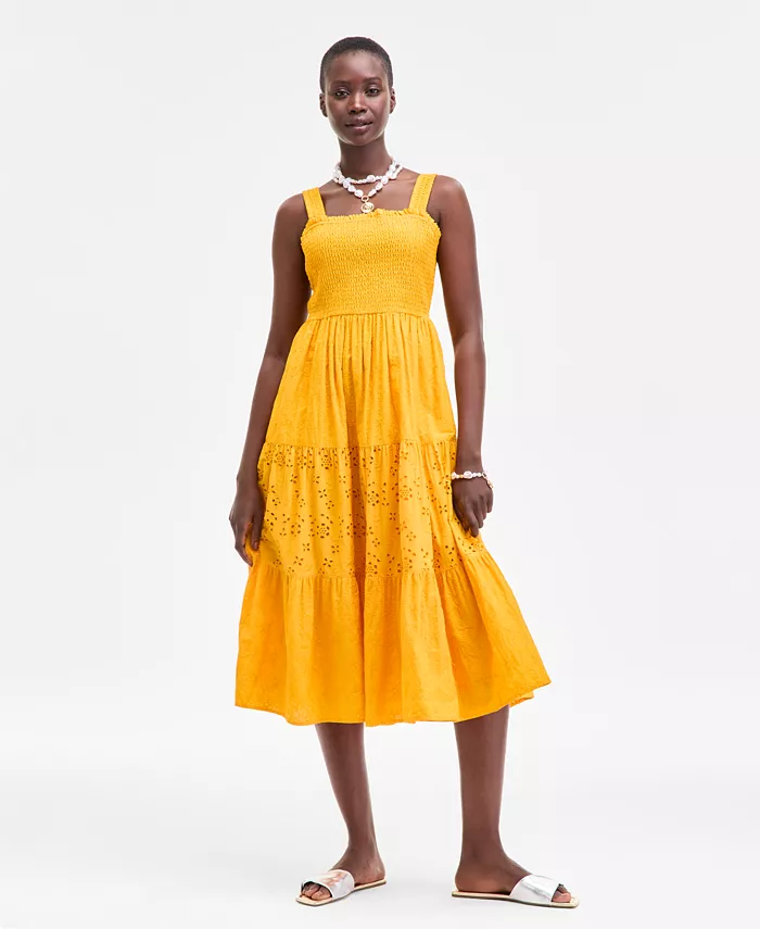 Женское платье миди с вышивкой и сборками в технике "айлет" On 34th, оранжевый
Женское платье миди с вышивкой и сборками в технике "айлет" On 34th, оранжевый